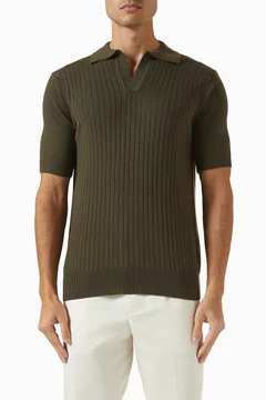 Buttonless Ribbed Polo Shirt in Cashwool®