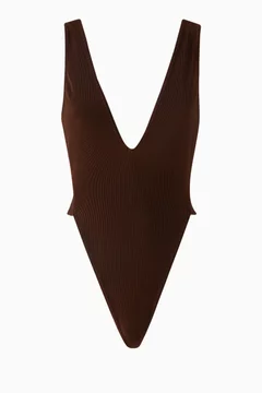 High-leg One-piece Swimsuit in Corduroy