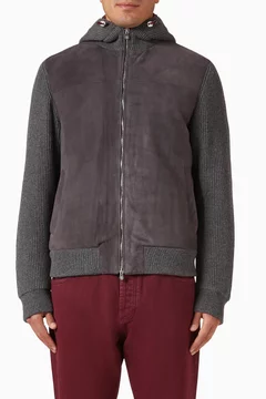 Zip-up Bomber Jacket in Suede